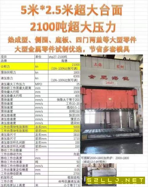上海模具厂，合肥产的2100吨，数据见图片。私聊。