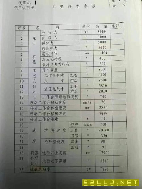 合肥锻压800吨框架液压机，同款两台，台面4.6/2.6米，.